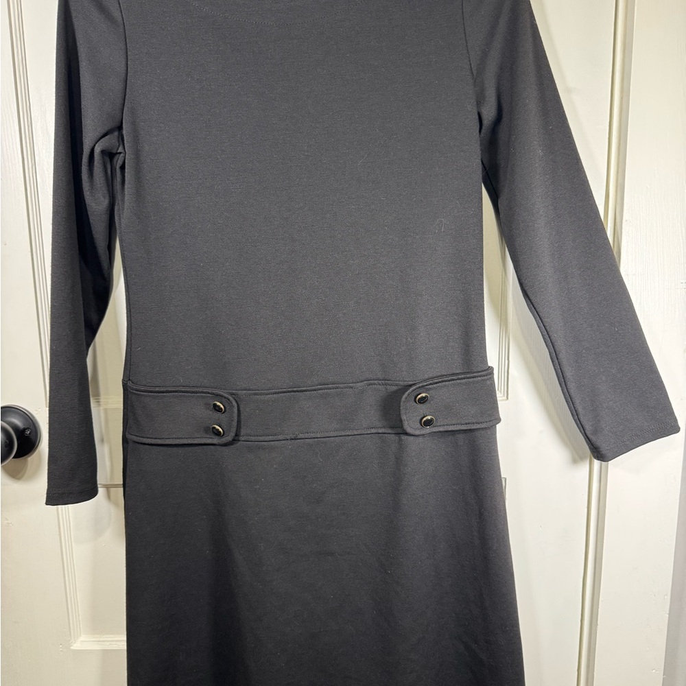 Tiana B. Black Long-Sleeve Shift Dress with Waist Tab Detail